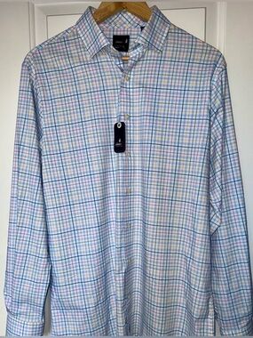 johnnie-O NWT Singleton Performance Multi-Color Windowpane Button Down Shirt